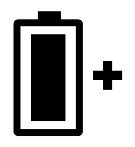 Black icon representing a battery and a plus sign