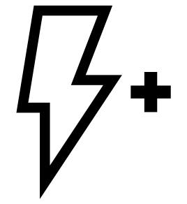 Black icon representing a lightning bolt and a plus sign