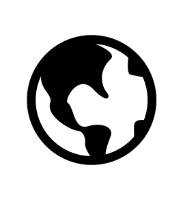 Black icon representing the world